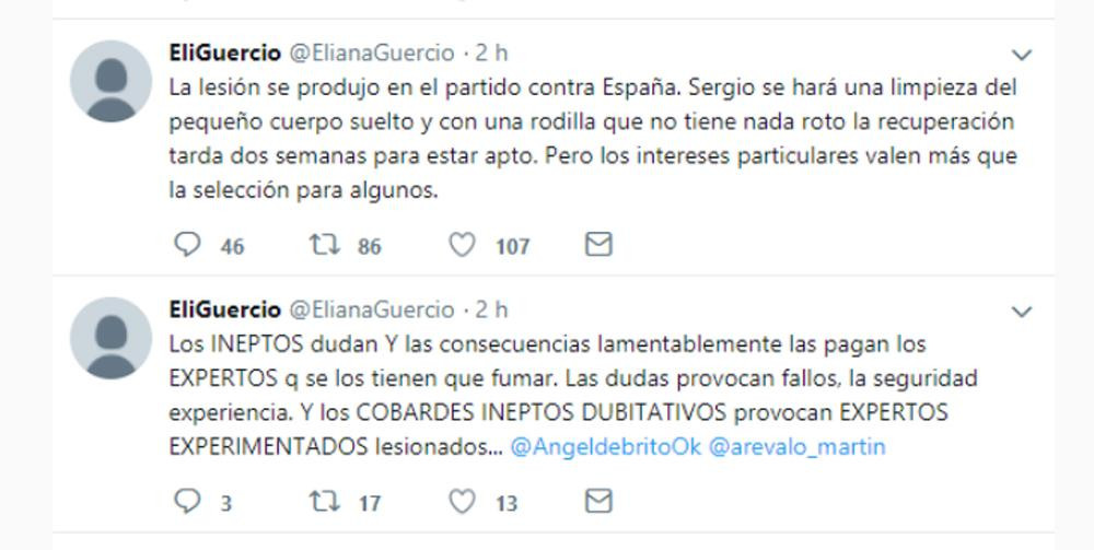 Tuits de Eliana Guercio por lesión de Sergio Romero - Mundial Rusia 2018