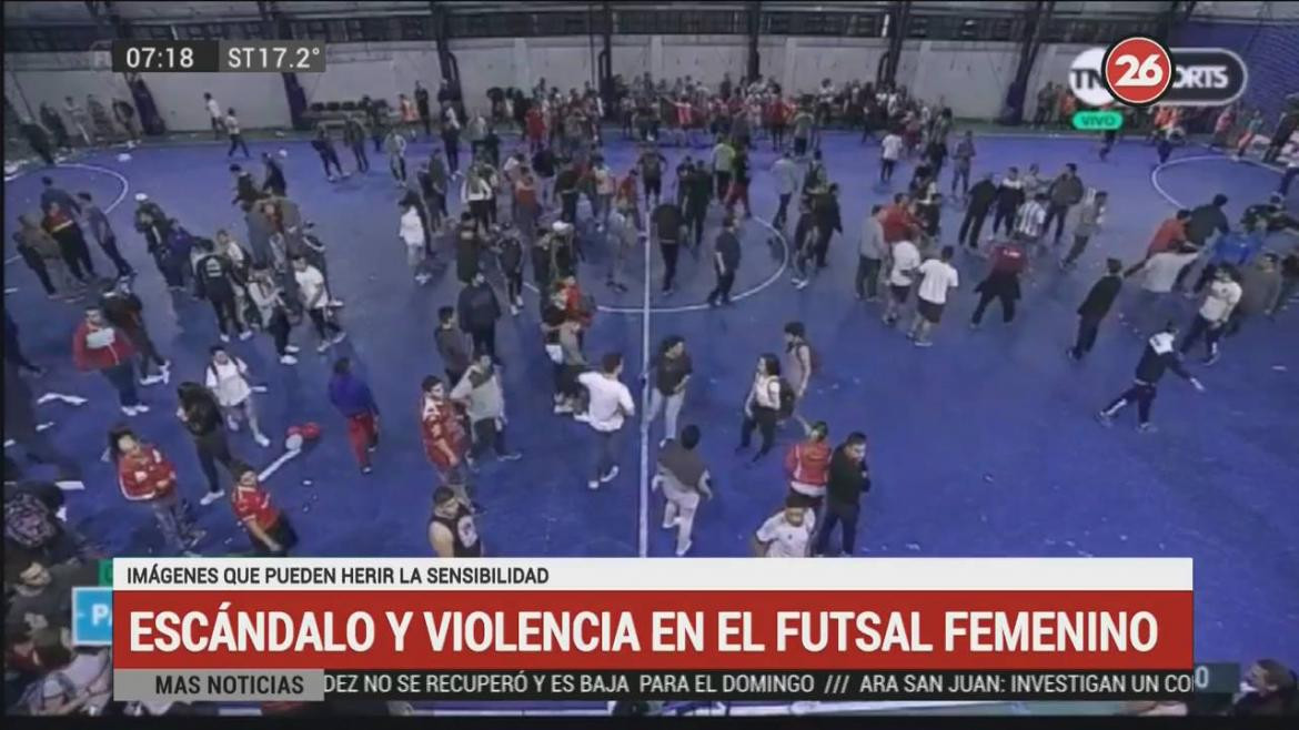 Incidentes en la final de futsal femenino entre Huracán y San Lorenzo (Canal 26)