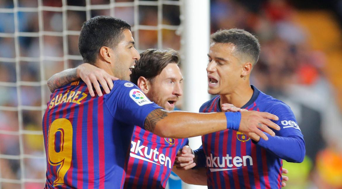 Messi, Suárez, Coutinho, Valencia vs. Barcelona, fútbol español, La Liga de España, deportes, Reuters