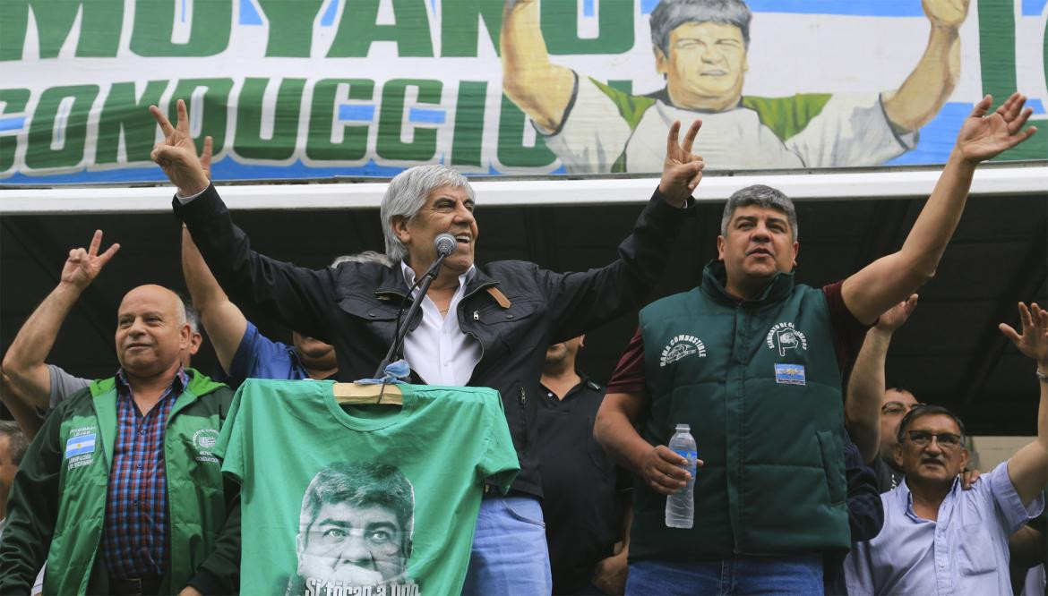Hugo Moyano, Pablo Moyano, acto de Camioneros, política, NA