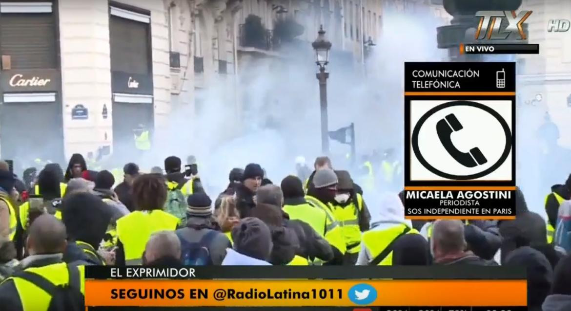Marchas e incidentes en Francia, chalecos amarillos, Micaela Agostini, Radio Latina 101.1