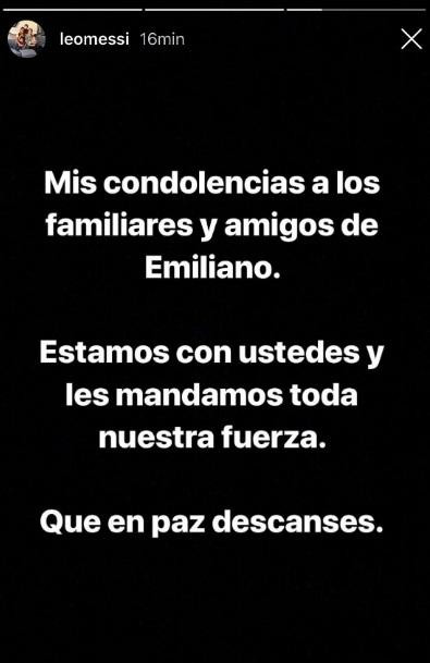 Mensaje de Messi por la muerte de Emiliano Sala en Instagram