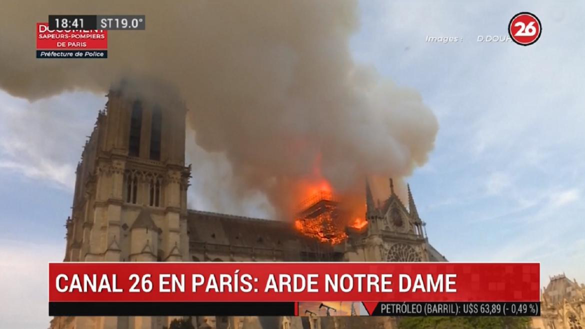 Canal 26 en París, incendio de la Catedral de Notre Dame