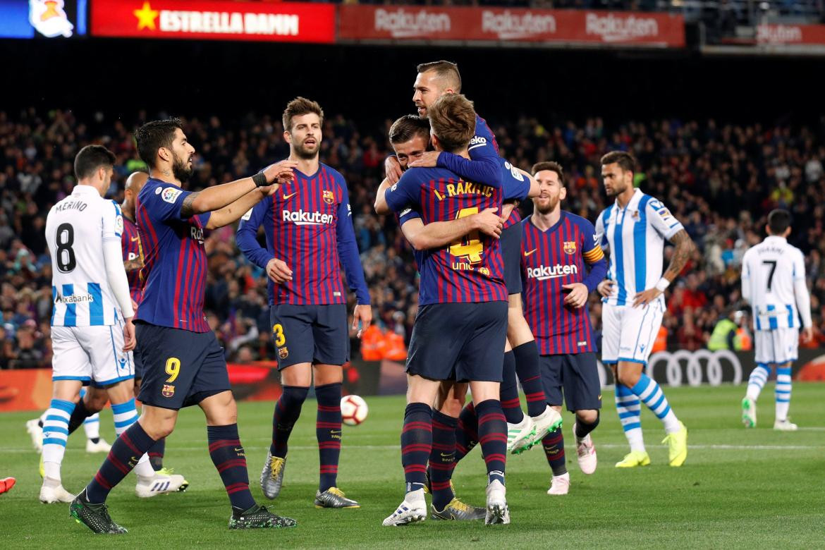 La Liga: Festejo de Barcelona ante Real Sociedad (Reuters)
