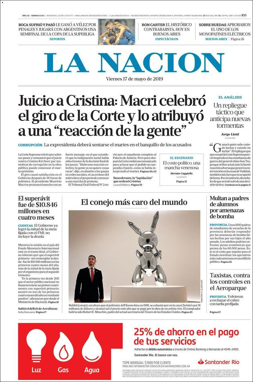 Tapas de diarios - La Nación viernes 17-05-19