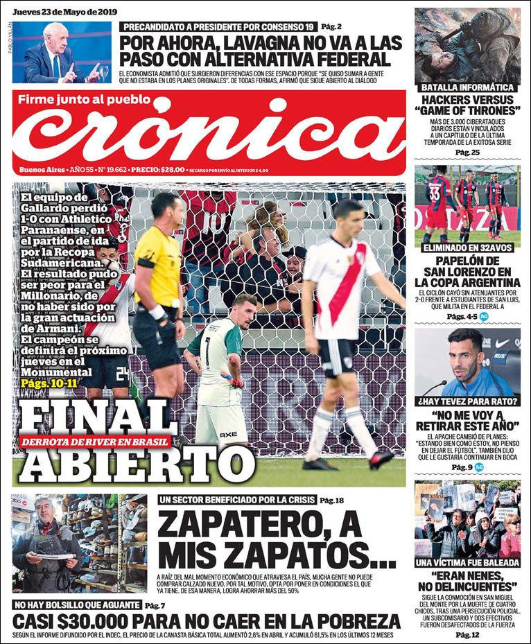 Tapas de diarios - Crónica Jueves 23-05-19