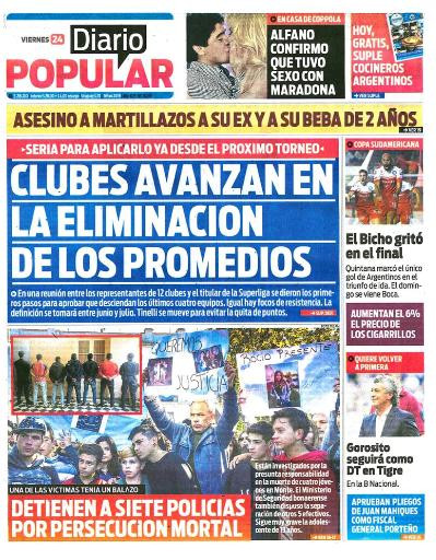 Tapas de diarios - Diario Popular viernes 24-05-19