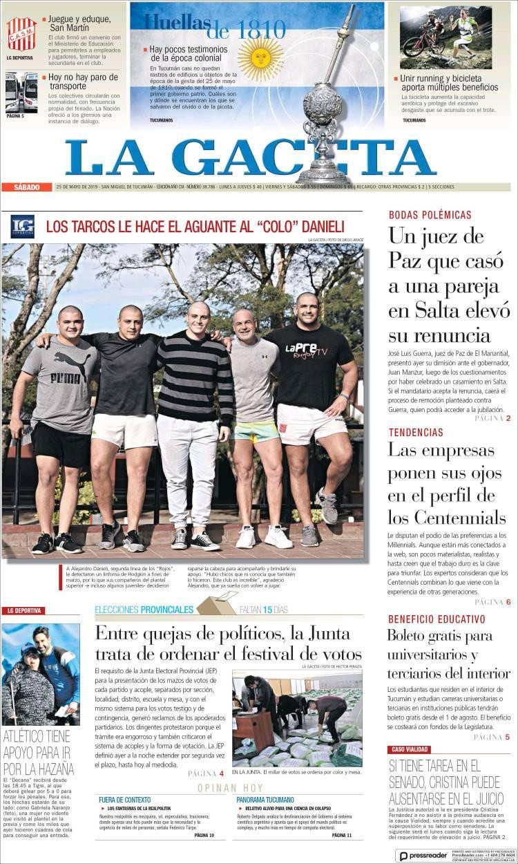 Tapas de diarios - La Gaceta sábado 25-05-19