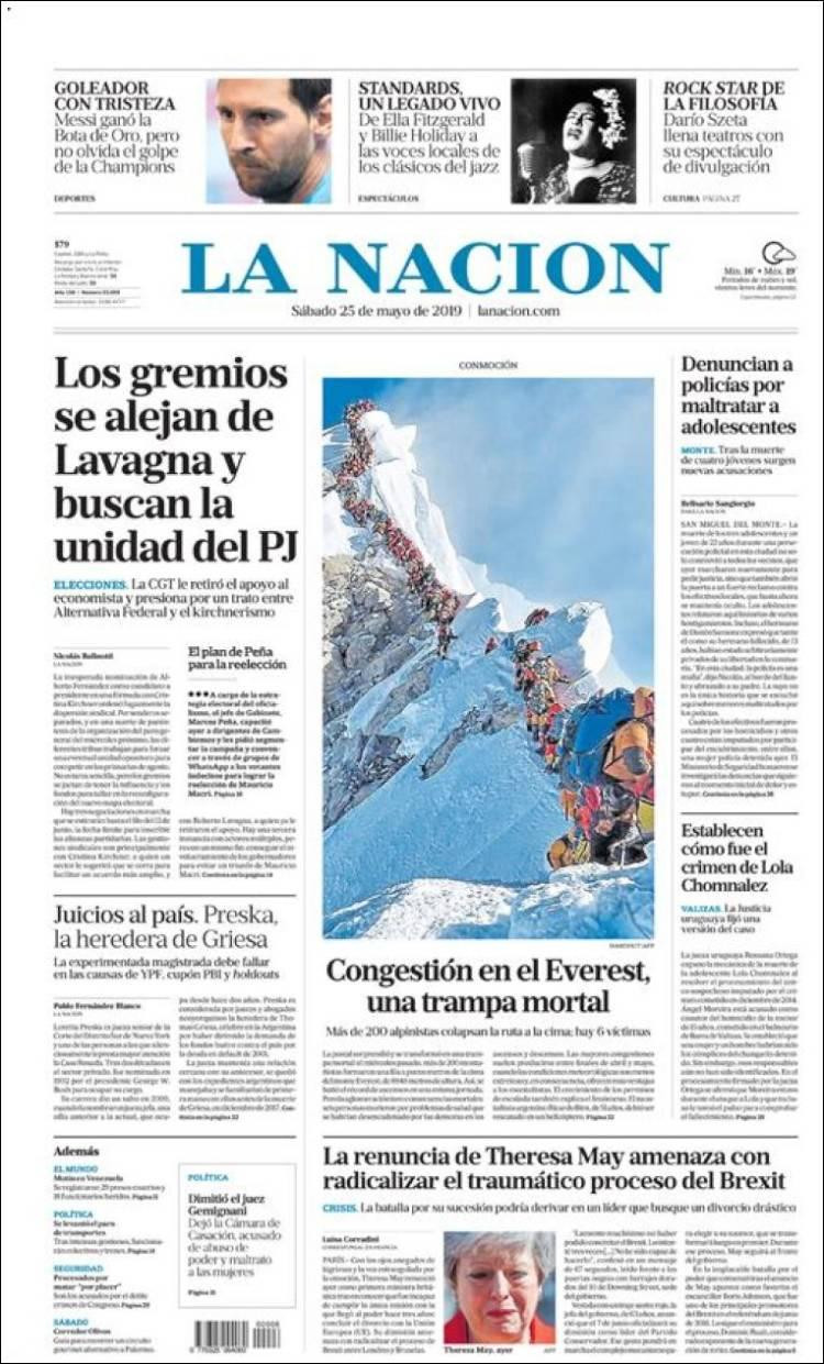Tapas de diarios - La Nación sábado 25-05-19