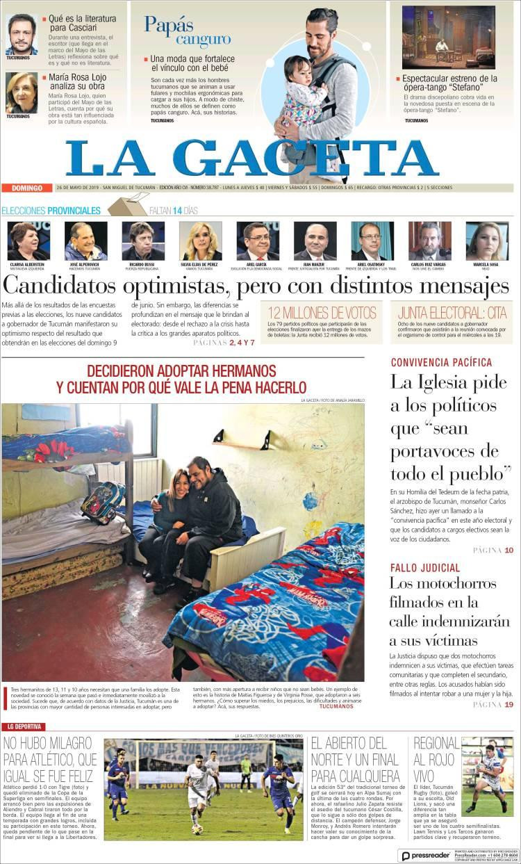 Tapas de diarios - La Gaceta domingo 26-05-19