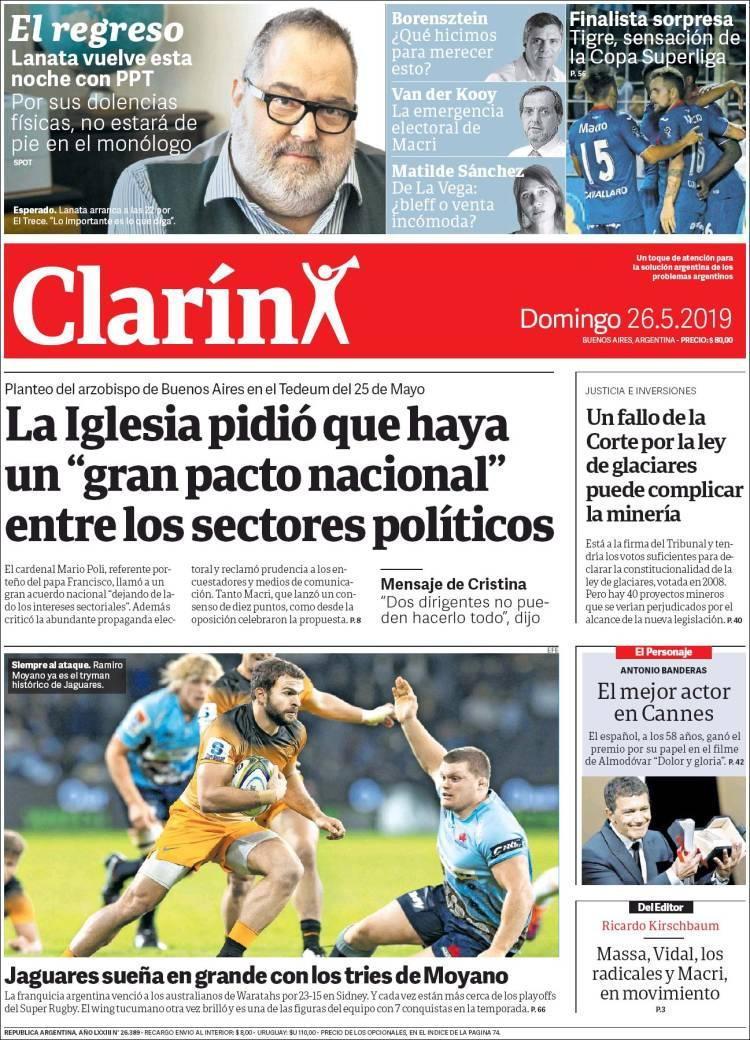 Tapas de diarios - Clarín domingo 26-05-19