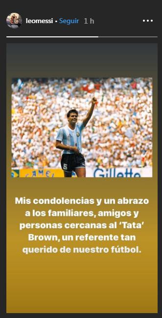 Mensaje de Messi tras muerte de Tata Brown, Instagram