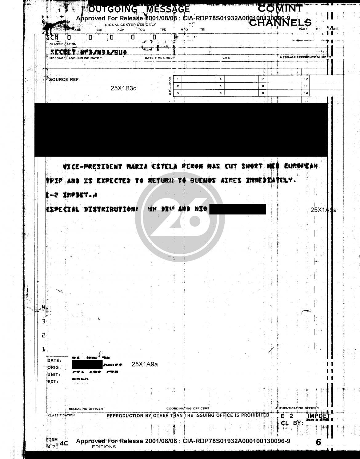 Juan Domingo Perón, documento desclasificado de la CIA, salud