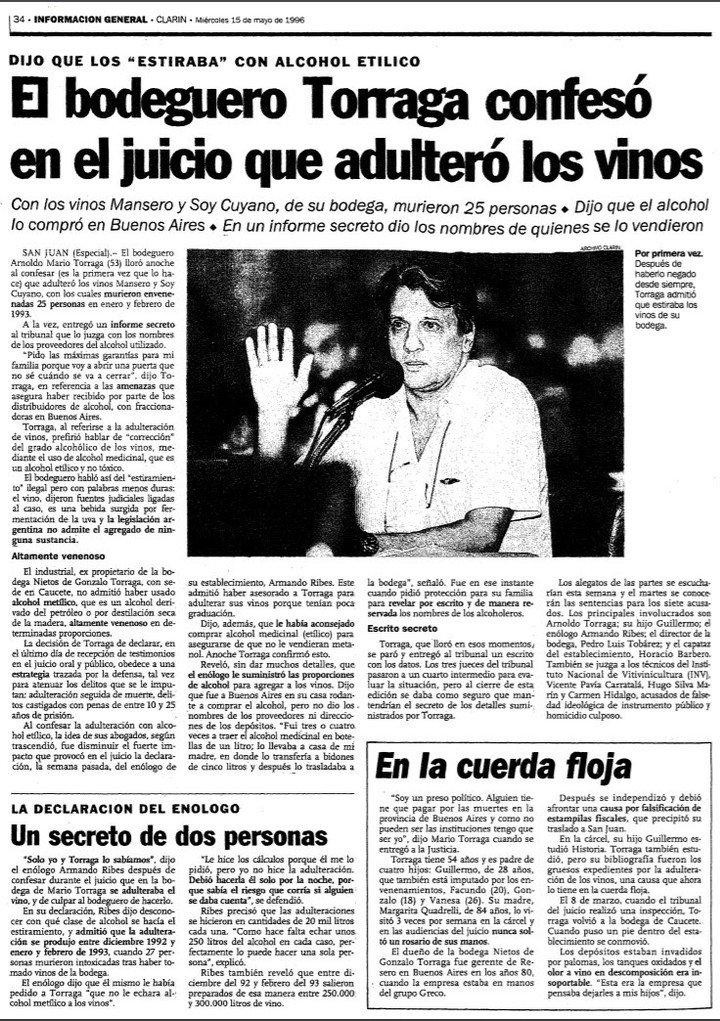 Tapa diario Clarín sobre el juicio por vino adulterado