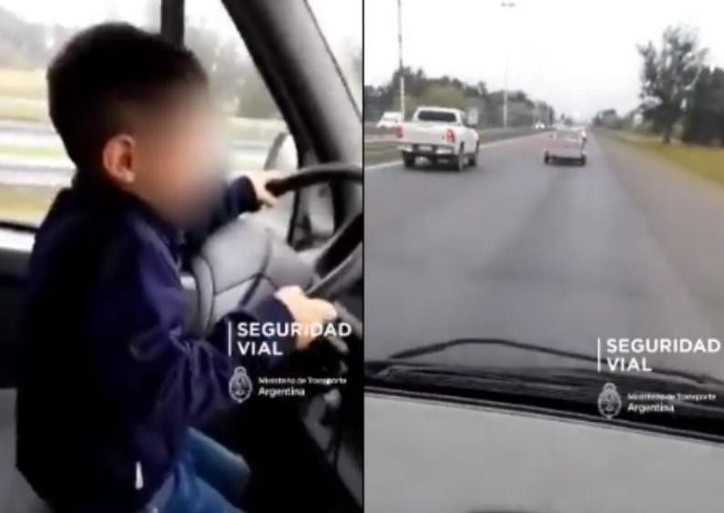 Niño obligado a manejar en autopista_Seguridad Vial 