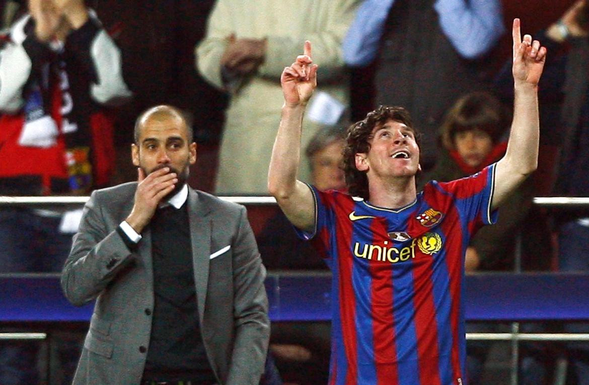 Pep Guardiola y Lionel Messi. Foto: Reuters