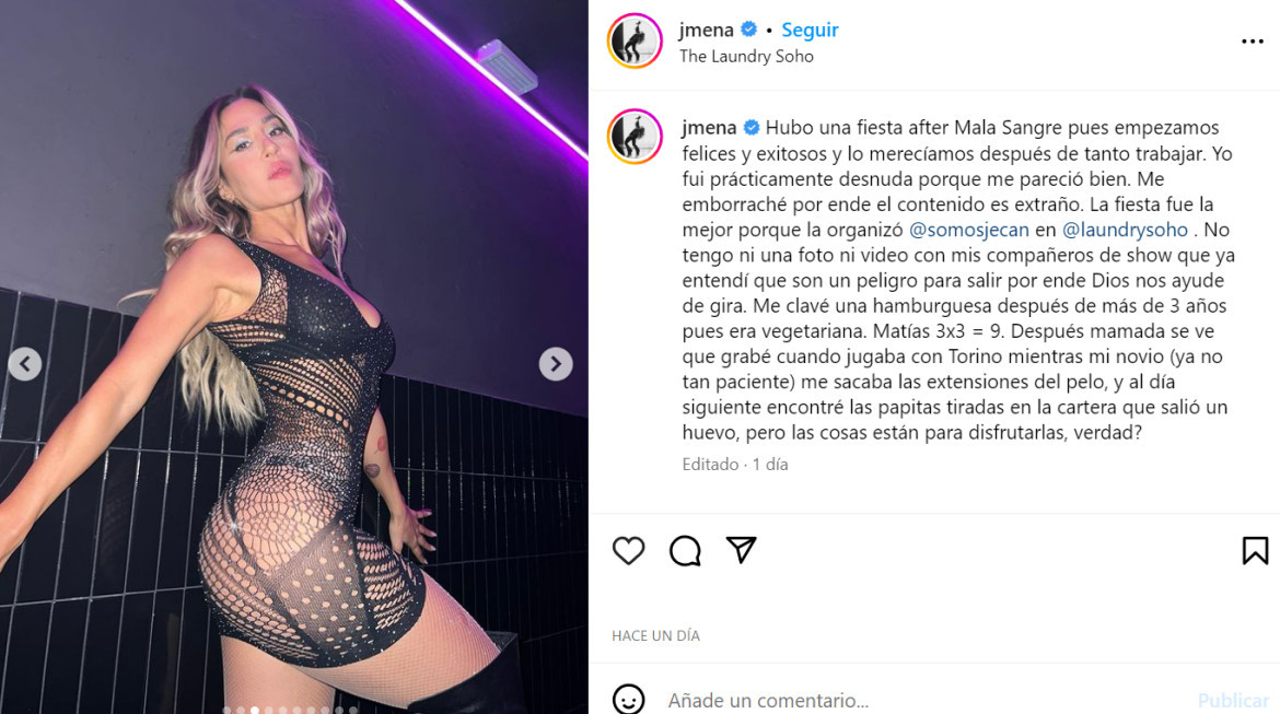 El posteo de Jimena Barón luego de sus shows. Foto: Instagram.