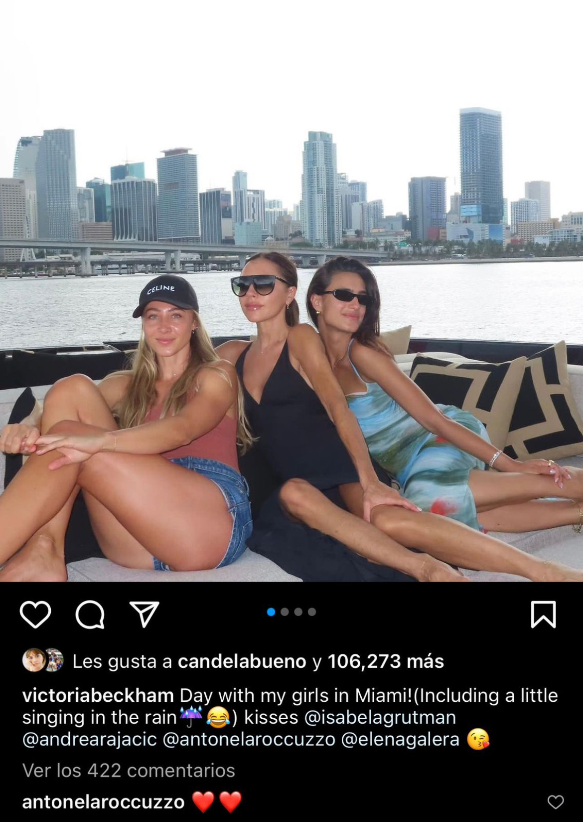 Antonela Rocuzo comentó el post de Victoria Beckham. Foto Instagram.