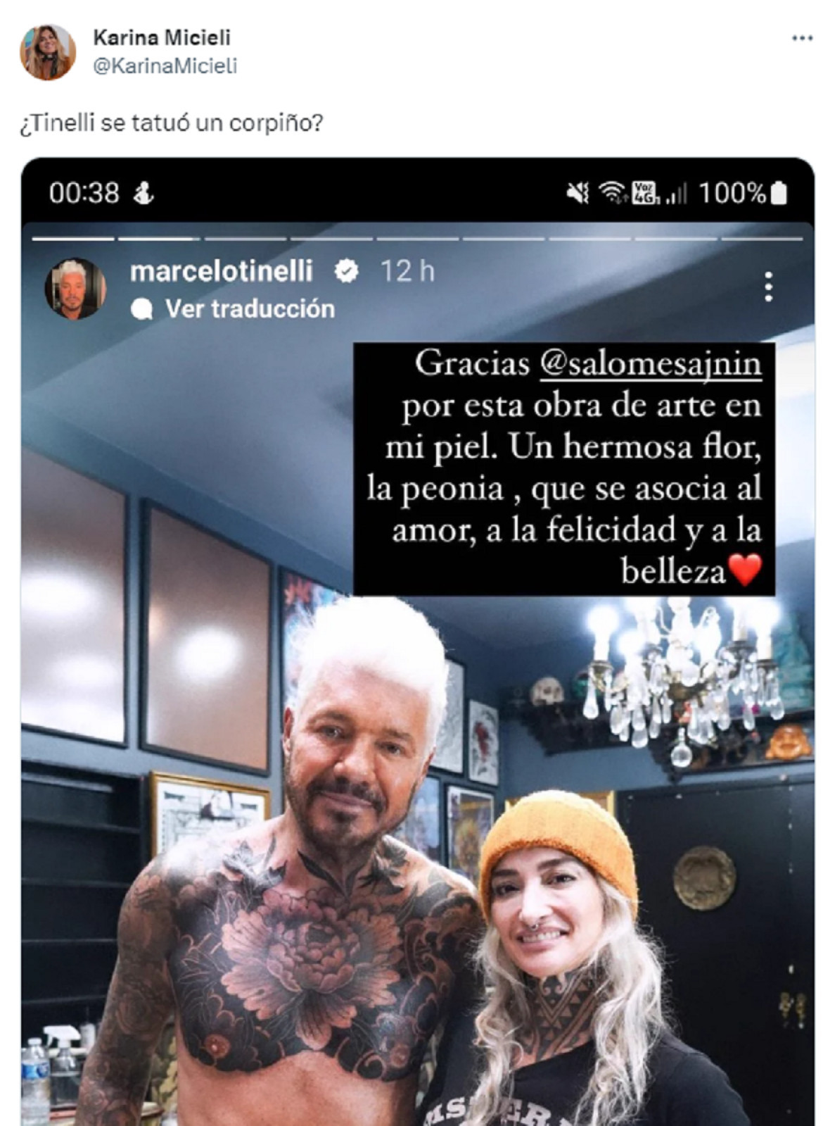 La publicación viral sobre el tatuaje de Tinelli. Foto: Twitter.