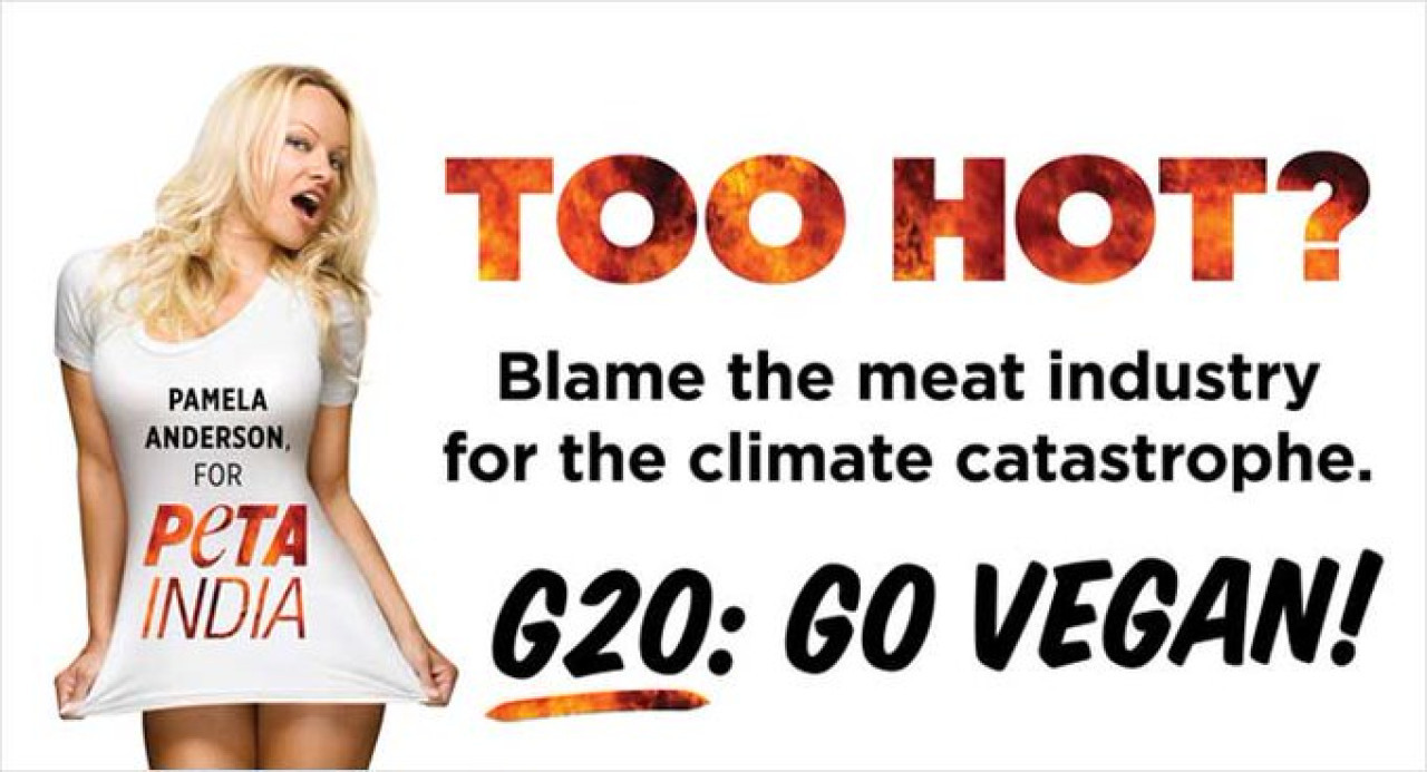 Campaña de PETA India con la foto de Pamela Anderson. Foto: Twitter/ @veganfuture