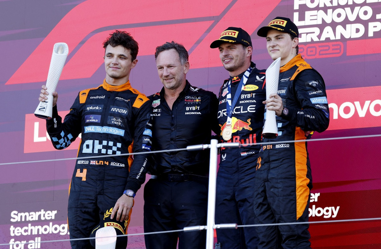 El podio del Gran Premio de Japón de Fórmula 1. Foto: Reuters.
