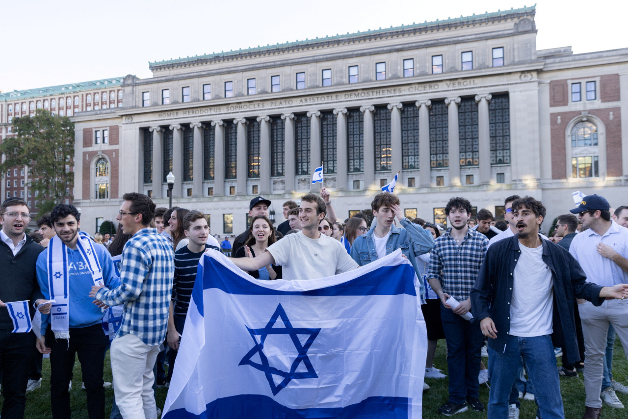 Manifestación pro Israel en la Universidad de Columbia, Estados Unidos. Foto: Reuters