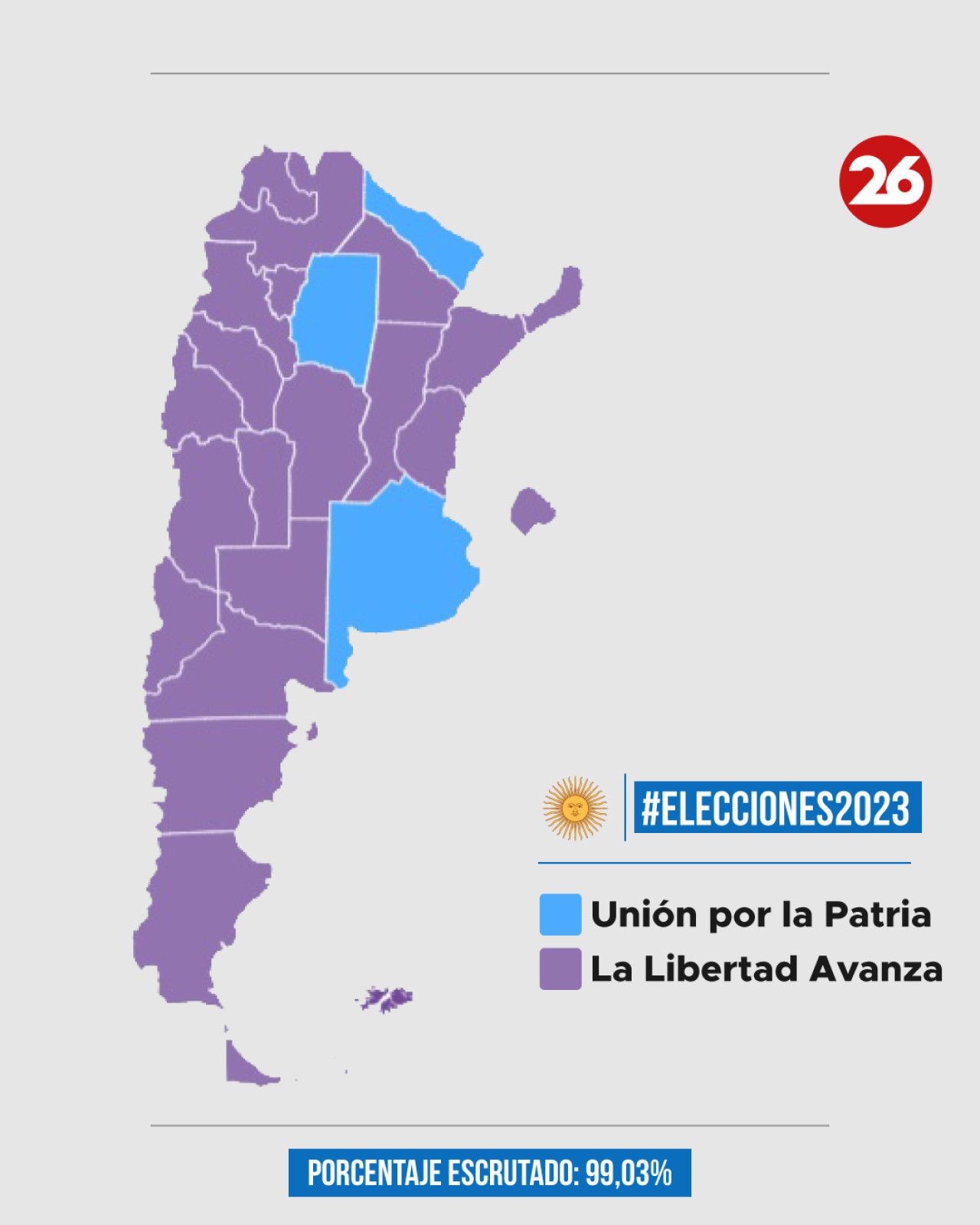 Mapa de la Argentina tras el balotaje. Foto: Canal 26.