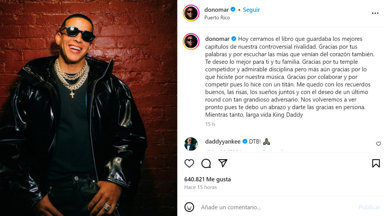 El posteo de Don Omar dedicado a Daddy Yankee