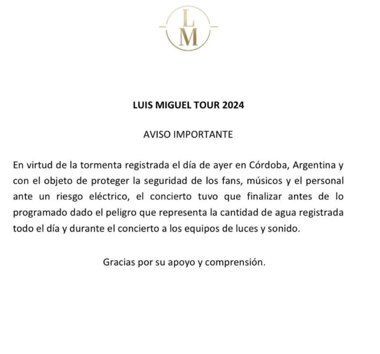 El comunicado de Luis Miguel.