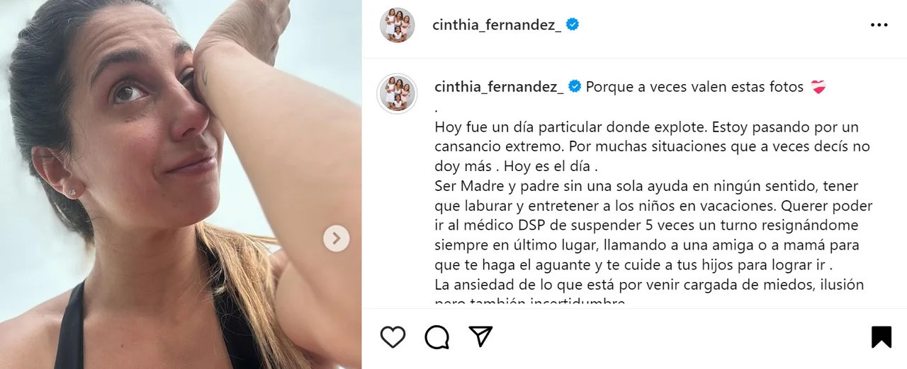 El drama de Cinthia Fernández. Foto: Instagram.