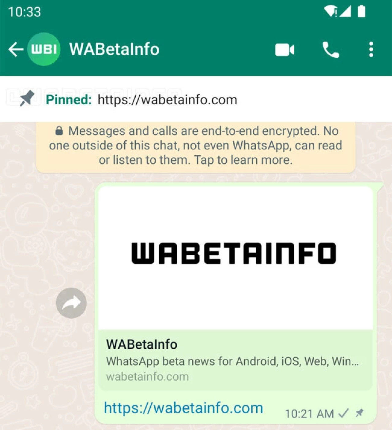 Mensaje fijado en WhatsApp. Foto: Captura de pantalla - WABetaInfo.
