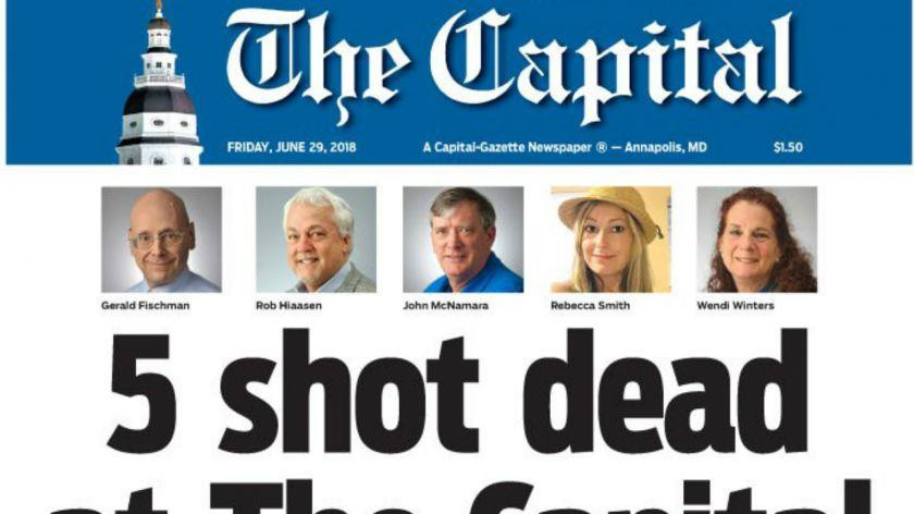 Portada de Capital Gazette el día después del ataque