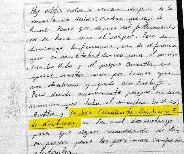 CFK - mencionada en cuadernos de las coimas