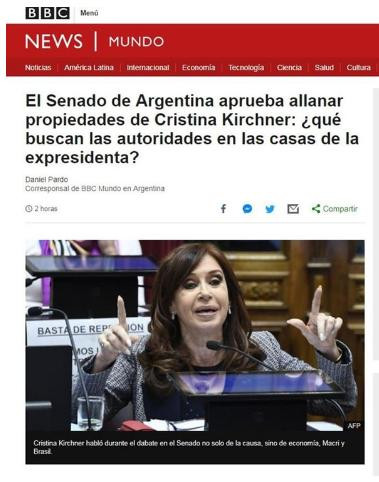 Medios del mundo - allanamientos Cristina Kirchner