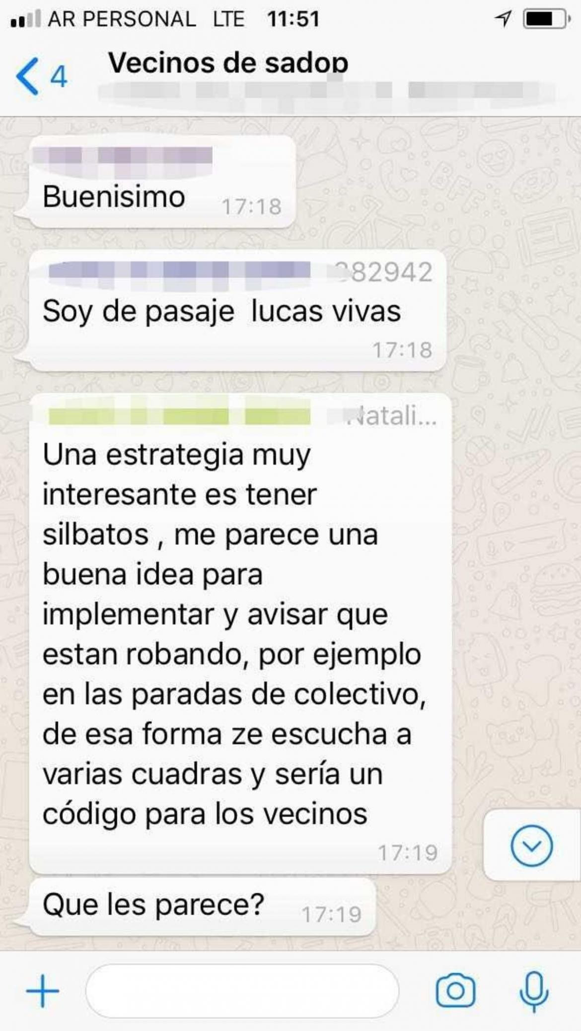 Alerta en Whatsapp en Lanús por inseguridad