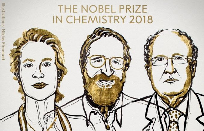Ganadores del Nobel de Química 2018 (Ilustración Niklas Elmehed)