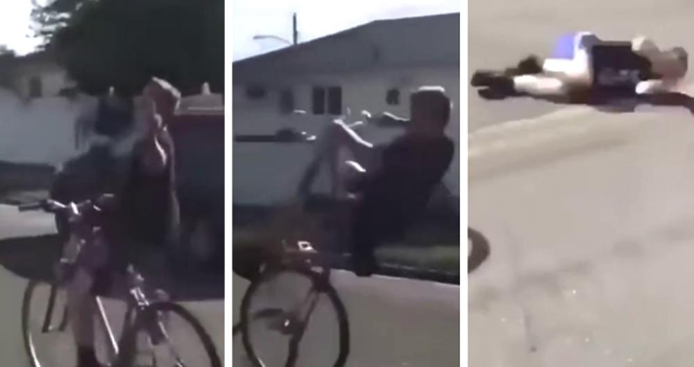 Karma de ciclista tras hacer gesto obsceno a un conductor