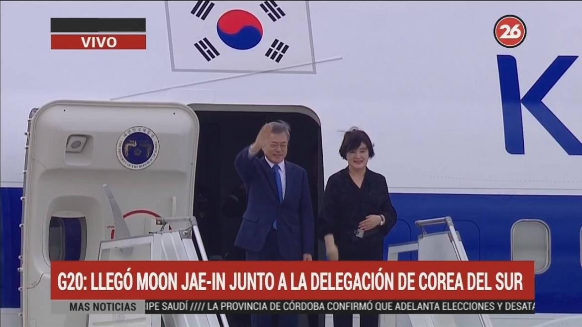 Arribo al país para la Cumbre del G20 de Moon Jae-In, presidente de Corea del Sur (Canal 26)