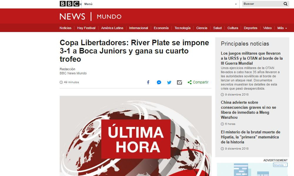 Copa Libertadores, River campeón: así lo vieron los medios del Mundo, BBC