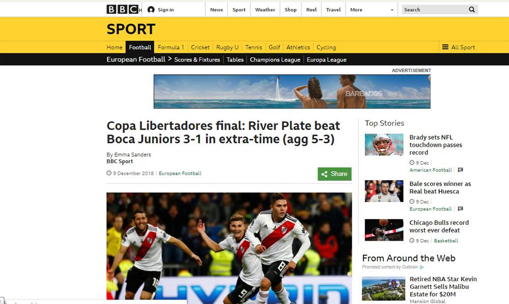 Copa Libertadores, River campeón: así lo vieron los medios del Mundo, BBC