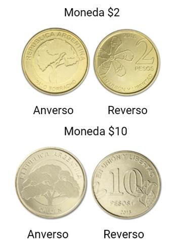 Nuevas monedas de 2 y 10 pesos (NA)