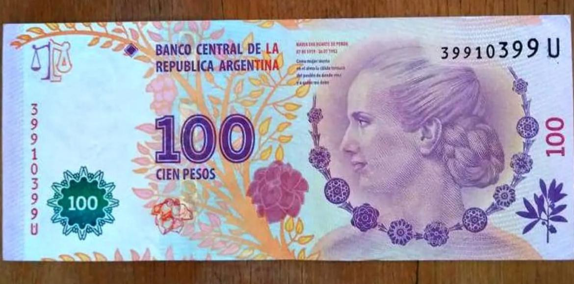 Billete de $100 pesos de Evita comprado por coleccionista
