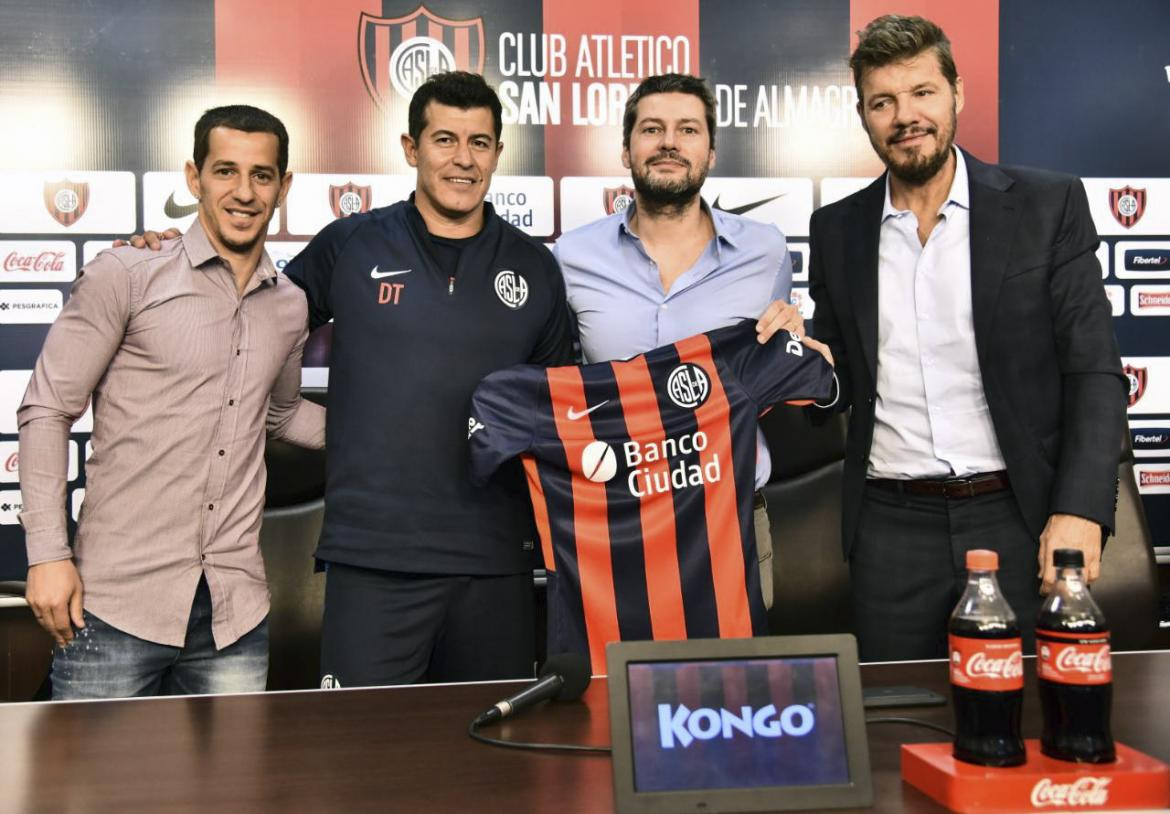 Jorge Almirón, Matías Lammens y Marcelo Tinelli, San Lorenzo, NA