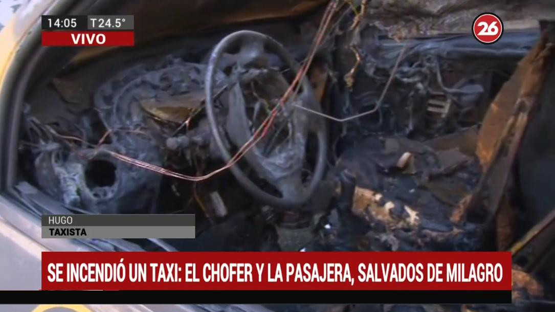 Se incendió taxi en Centro porteño: chofer y pasajera, salvados de milagro	