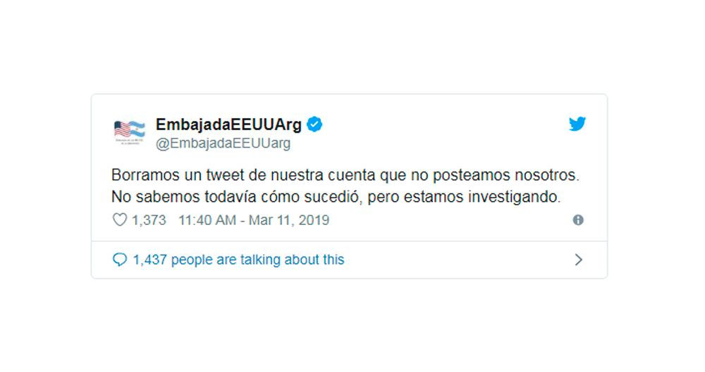 Hackearon el Twitter de la Embajada de EEUU, Perdió Cristina, inseguridad informática	