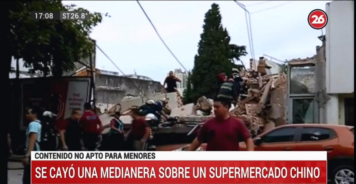San Cristóbal, derrumbe en supermercado chino, se cayó una medianera
