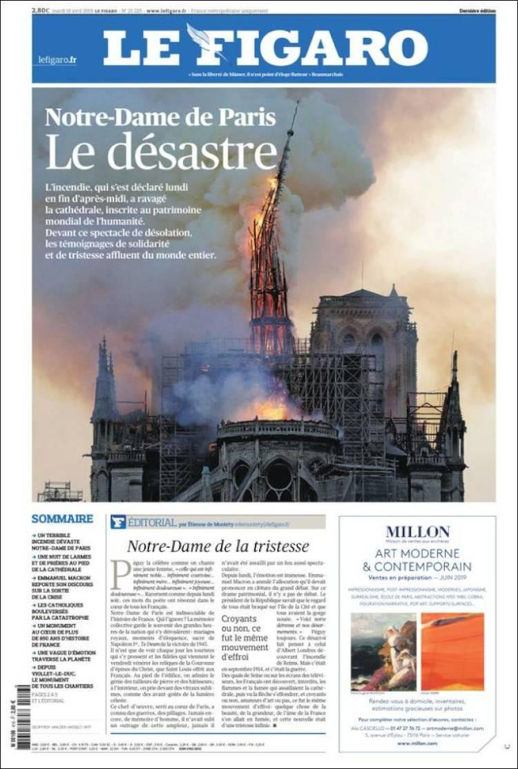 Tapas de diarios de Francia, Notre Dame, Le Figaro