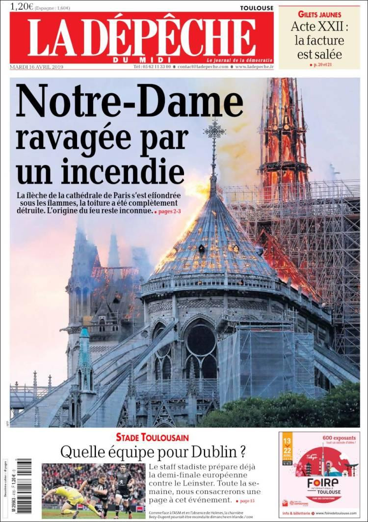 Tapas de diarios de Francia, Notre Dame, La Depeche