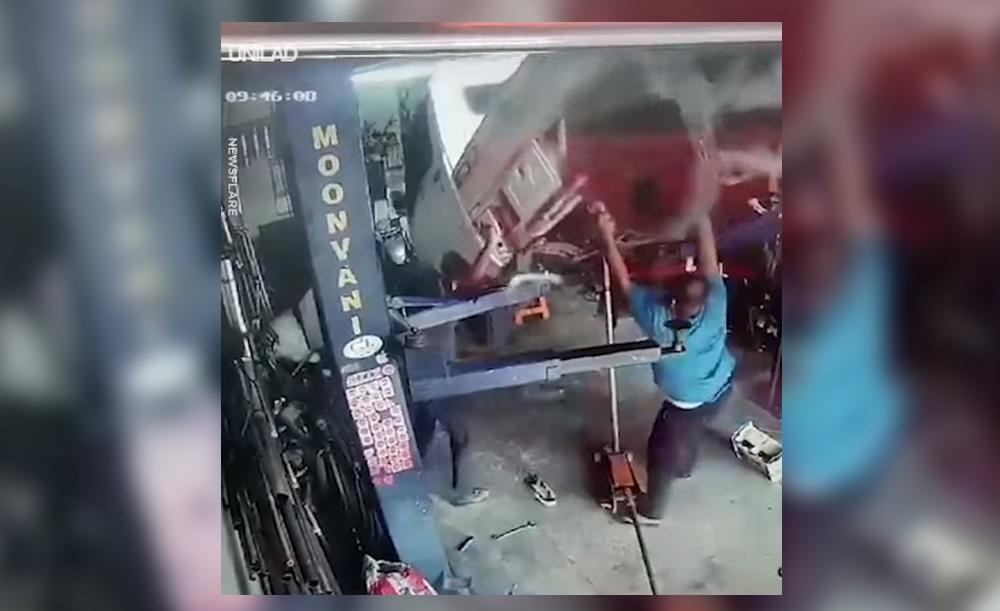 Facebook viral: mecánico casi muere aplastado mientras revisaba camioneta 