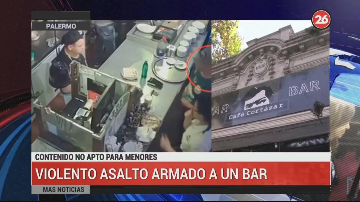 Violento robo armado a un bar de Palermo (Canal 26)
